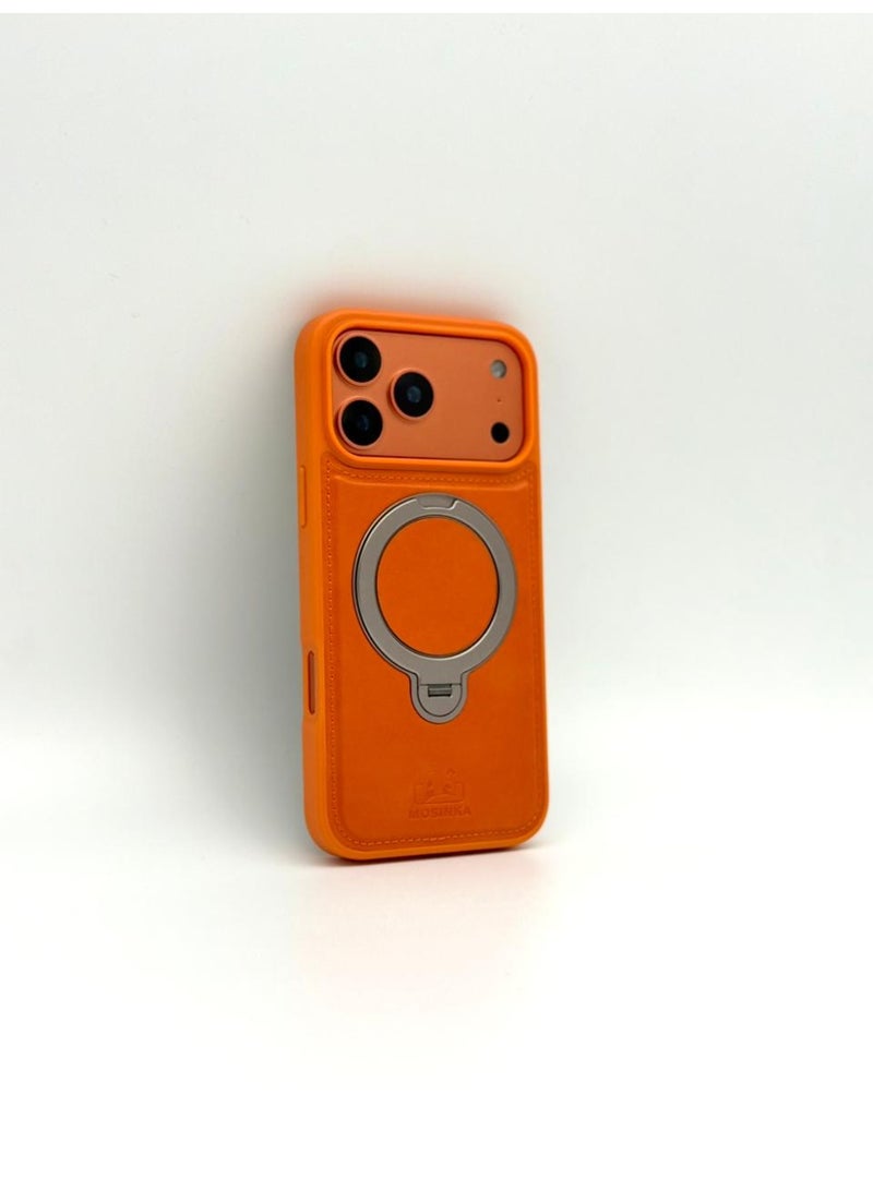 عام Luxury Faux Leather MagSafe Phone Case with Magnetic Ring Stand - iPhone 17 Pro Cover for Hands-Free Viewing & Secure Grip - Image 2